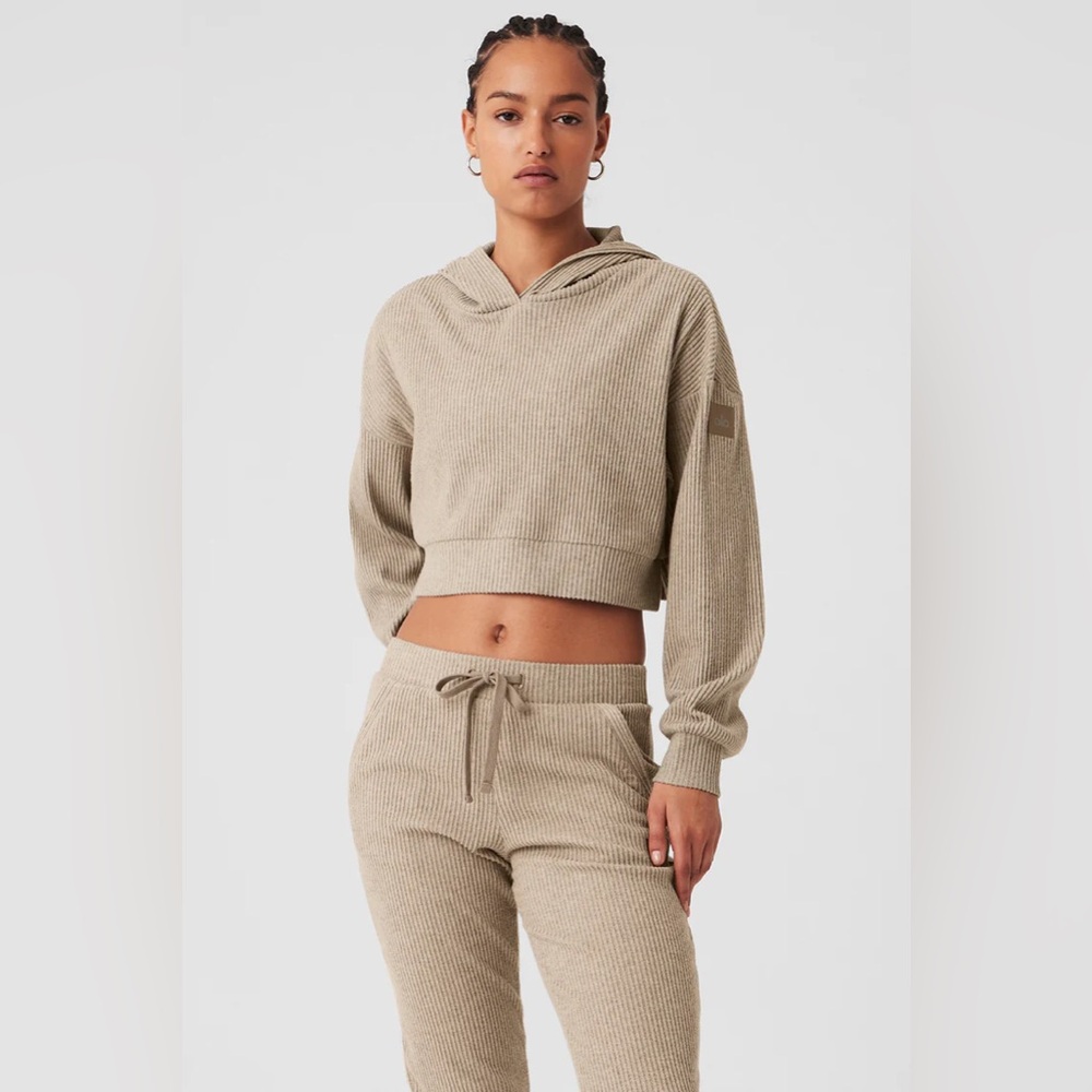 ALO Yoga Beige Track Pants & Hoodie Set